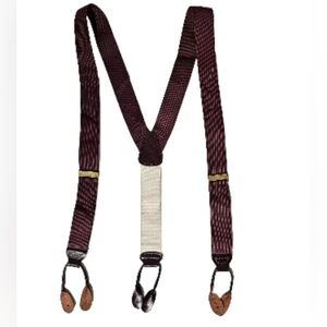 TRAFALGAR MAROON BURGUNDY PLAIN LEATHER BUTTON-ON DAD'S GRANDPA'S SUSPENDERS